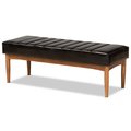 Baxton Studio Daymond Mid-Century Modern Dark Brown Faux Leather and Walnut Brown Finished Wood Dining Bench 186-11351-Zoro